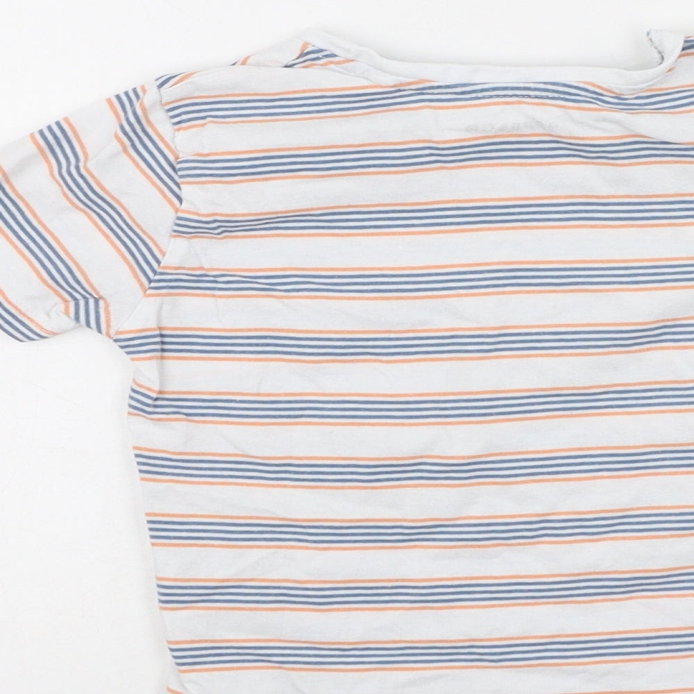 Jeff & Co Boys White Striped Cotton Basic T-Shirt Size 18-24 Months Round Neck