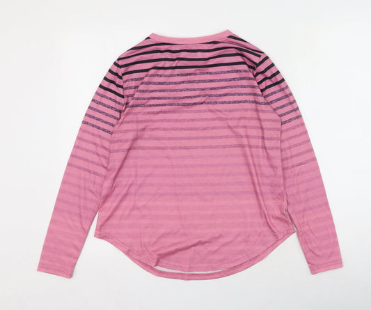 SheIn Womens Pink Striped Polyester Basic T-Shirt Size S Round Neck
