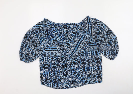 F&F Womens Blue Geometric Polyester Basic Blouse Size 6 Off the Shoulder