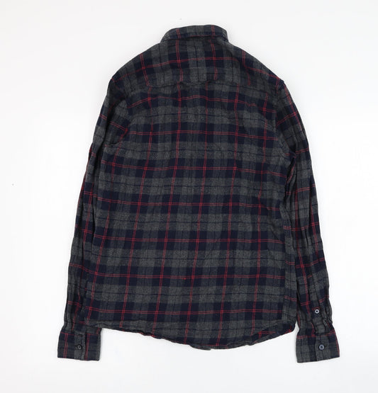 Primark Mens Grey Check Cotton Button-Up Size XS Collared Button