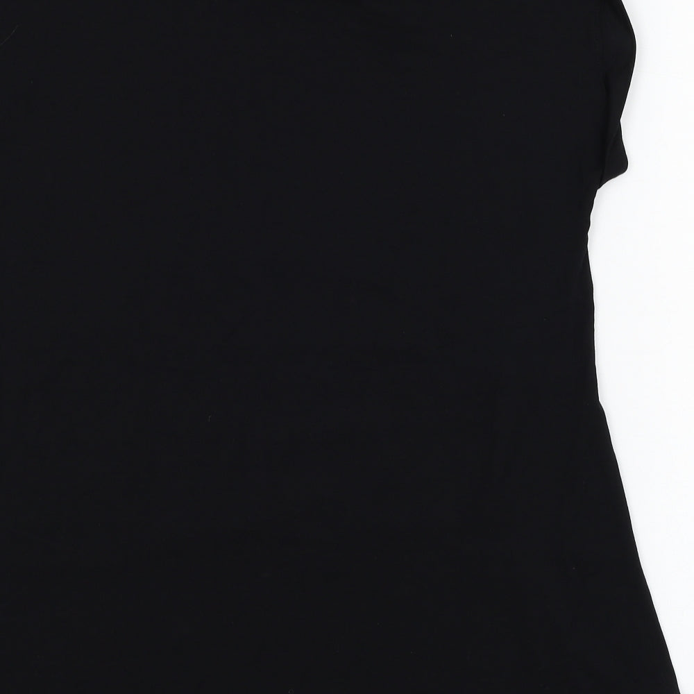 F&F Womens Black Floral Viscose Tunic T-Shirt Size 8 Round Neck