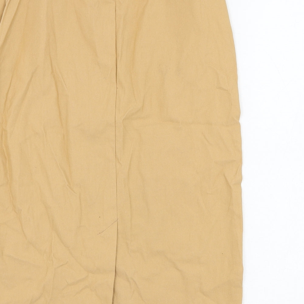 Brand and care label for Atmosphere women’s brown cotton straight & pencil skirt, size UK 12, zip