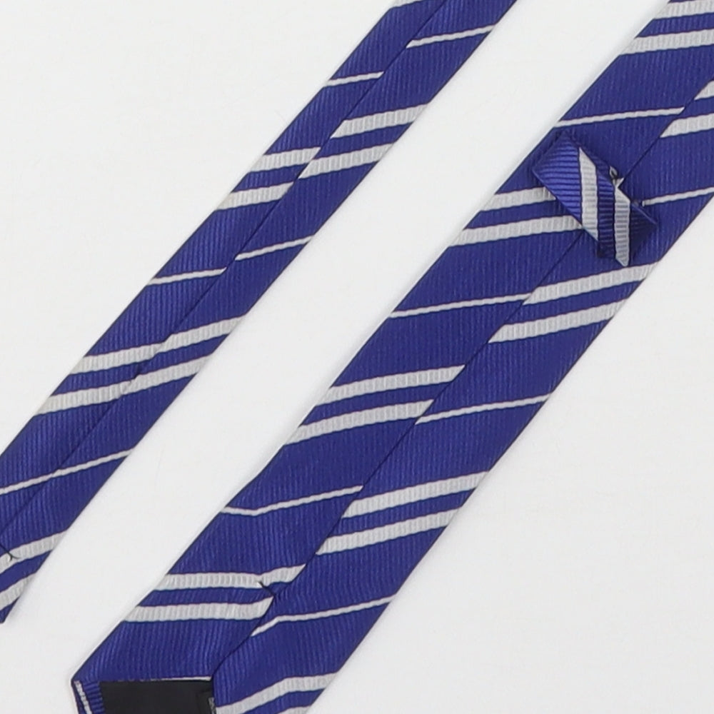 Preworn Mens Blue Striped Polyester Pointed Tie One Size