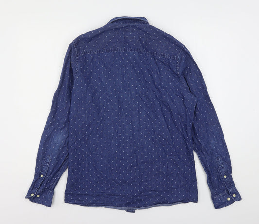 Mens UK Size M NEXT Blue Button-Up Long Sleeve Casual Shirt