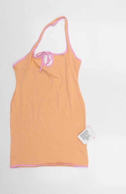 ASOS Womens Orange Cotton Bodycon Size 10 Round Neck Tie