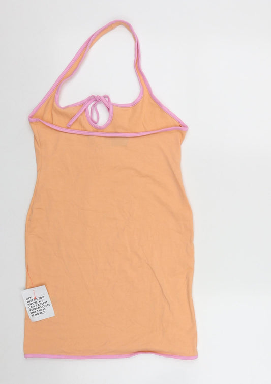 ASOS Womens Orange Cotton Bodycon Size 10 Round Neck Tie