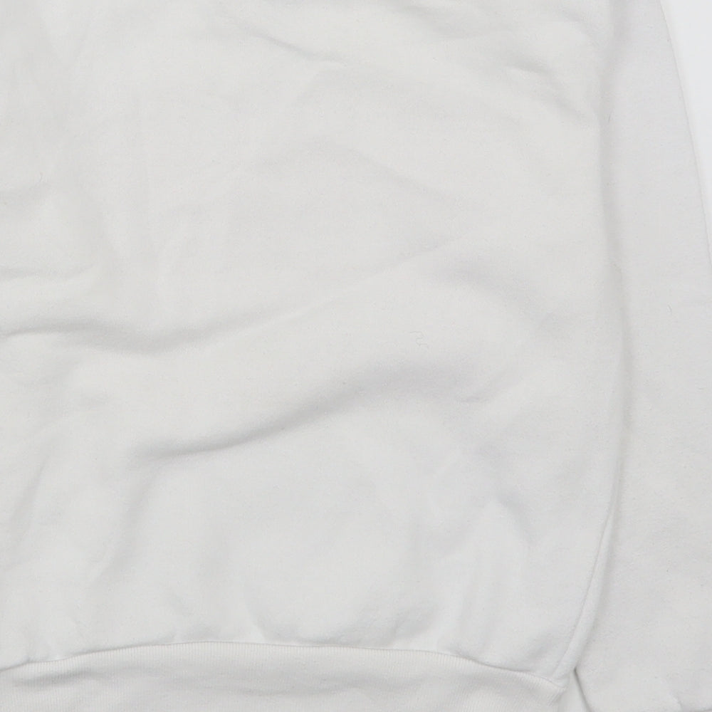 Brand and care label for Primark girls’ white cotton pullover sweatshirt, size 9-10, years pullover
