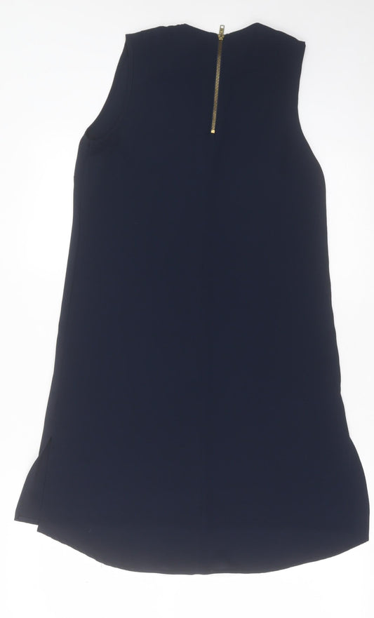 Atmosphere Womens Blue Polyester A-Line Size 8 Crew Neck Zip