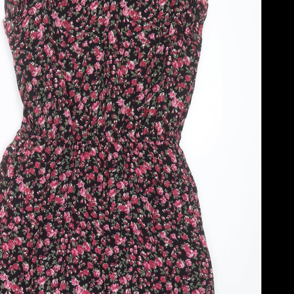 Brand and care label for Tokyo Doll women’s pink floral viscose a-line, size UK 10, crew neck zip