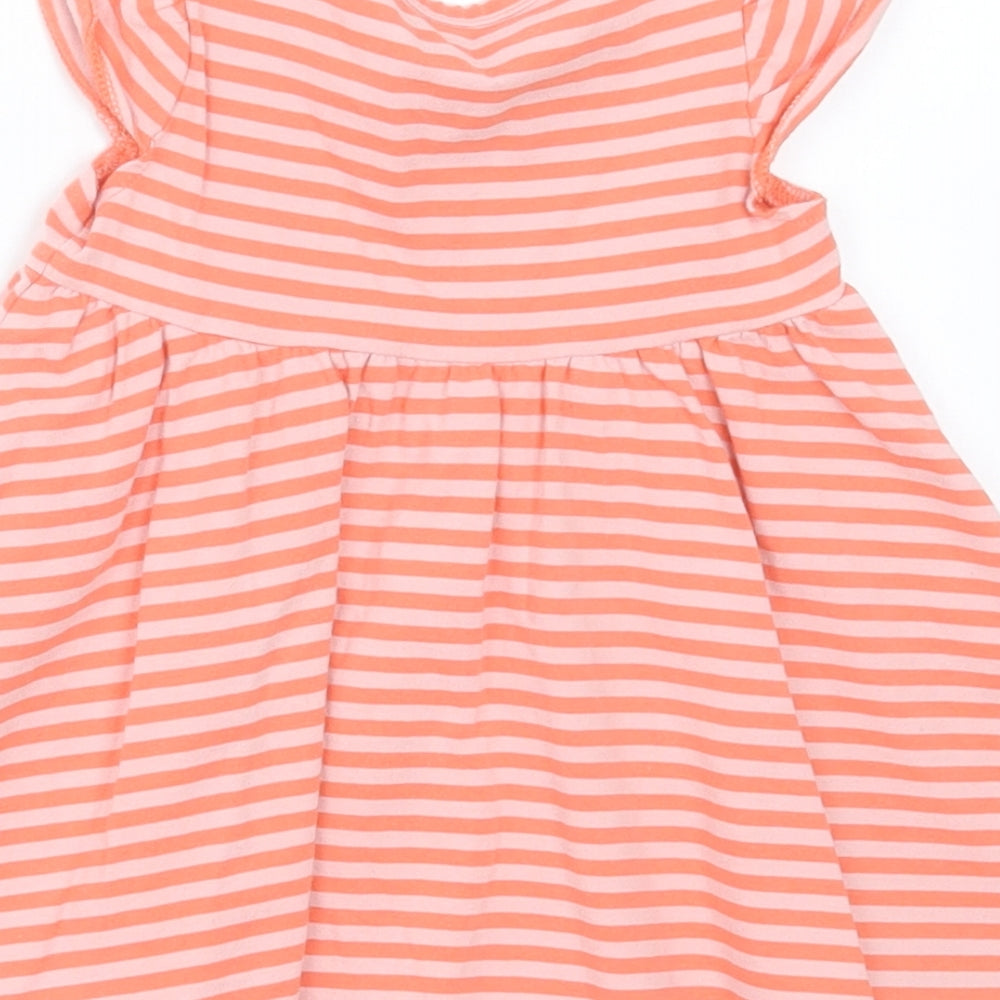 Marks and Spencer Girls Orange Striped Cotton A-Line Size 0-3 Months Crew Neck Pullover