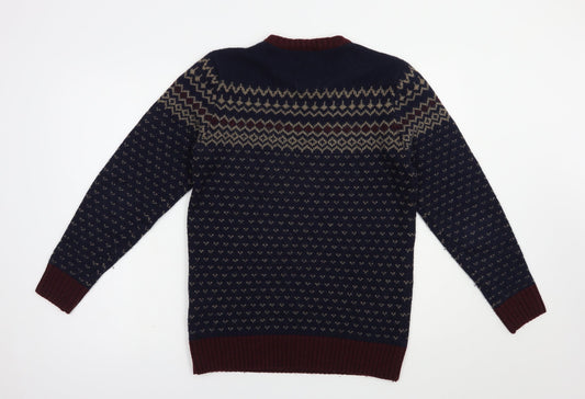 Matalan Mens Blue Crew Neck Geometric Acrylic Pullover Jumper Size S