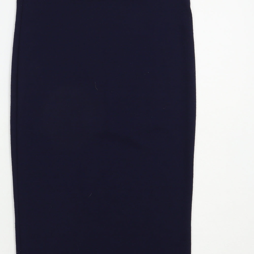 Brand and care label for Influence women’s blue polyester straight & pencil skirt, size S