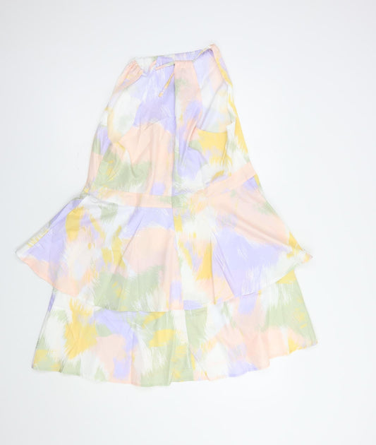 SheIn Womens Multicoloured Geometric Polyester Fit & Flare Size L Square Neck Zip