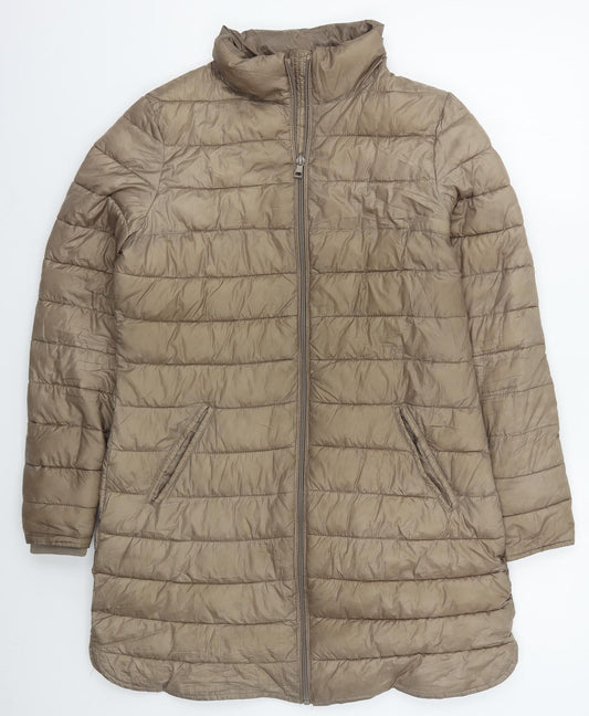 Additional front view of Dunnes women’s brown quilted coat, size S, zip