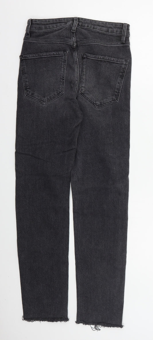 Zara Womens Grey Cotton Skinny Jeans Size 6 L26 in Regular Button - Distressed Hem