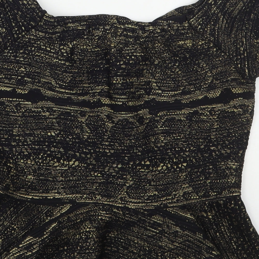 Quiz Womens Black Polyester Basic T-Shirt Size 10 Boat Neck - Gold