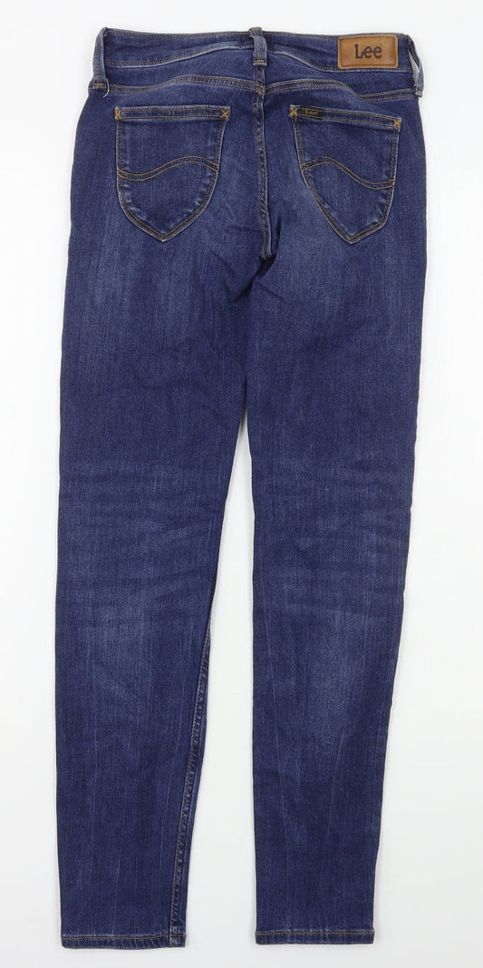 Back view of Lee women’s blue lyocell skinny jeans, size UK 25, in, 31-inch leg regular button