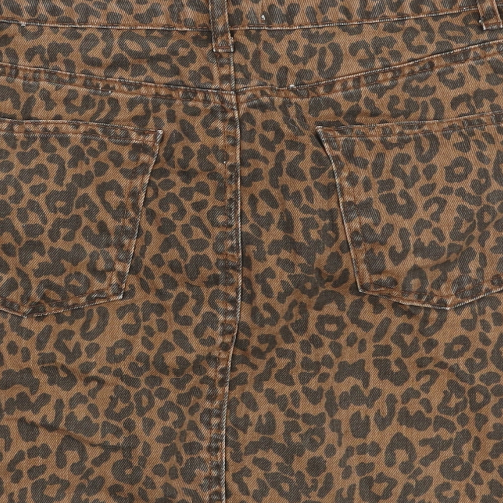 New Look Girls Brown Animal Print Cotton A-Line Skirt Size 14 Years Regular Zip