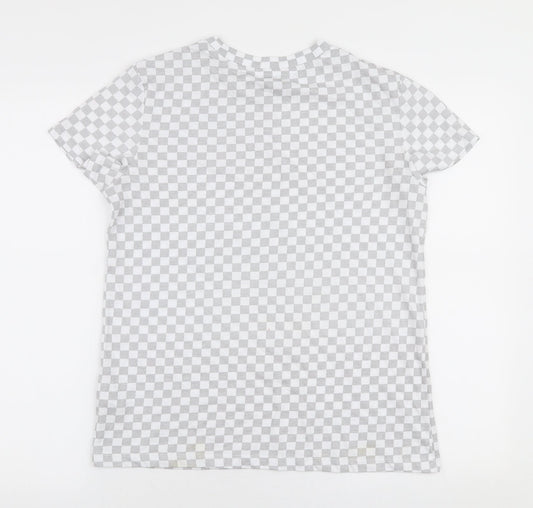 Primark Womens Grey Check 100% Cotton Jersey T-Shirt Size S Round Neck
