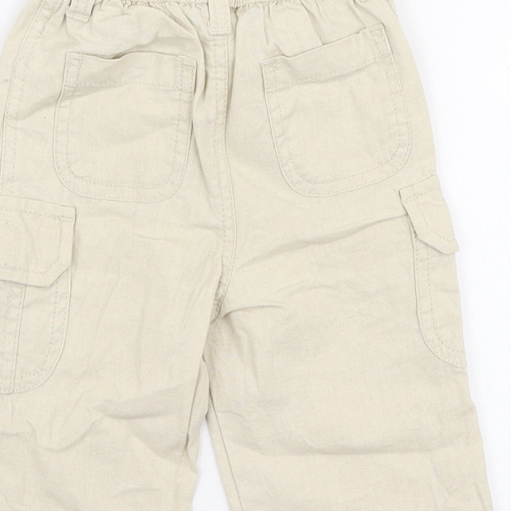 Preworn Boys Beige Linen Cargo Trousers Size 3-6 Months Drawstring
