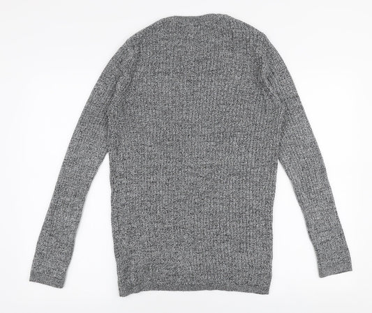 New Look Mens Grey Round Neck Acrylic Pullover Jumper Size M