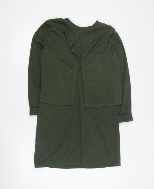 Topshop Womens Green Acrylic Jumper Dress Size 8 Round Neck Pullover