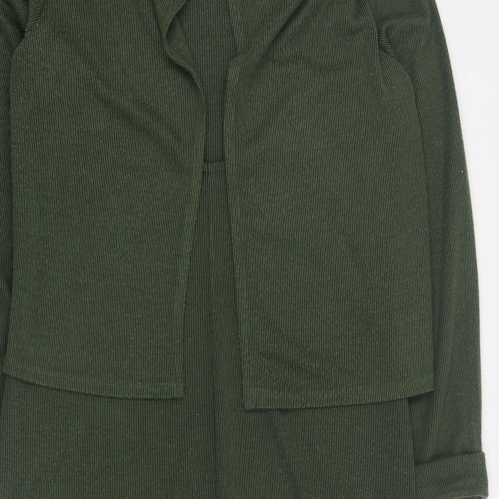 Brand and care label for Topshop women’s green acrylic jumper dress, size UK 8, round neck pullover