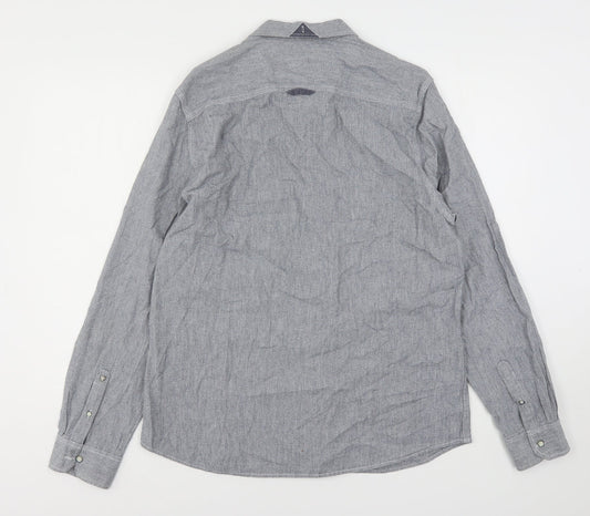 Mens UK Size L Morley Grey Button-Up Long Sleeve Casual Shirt