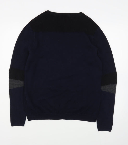 River Island Mens Blue Round Neck Cotton Pullover Jumper Size S