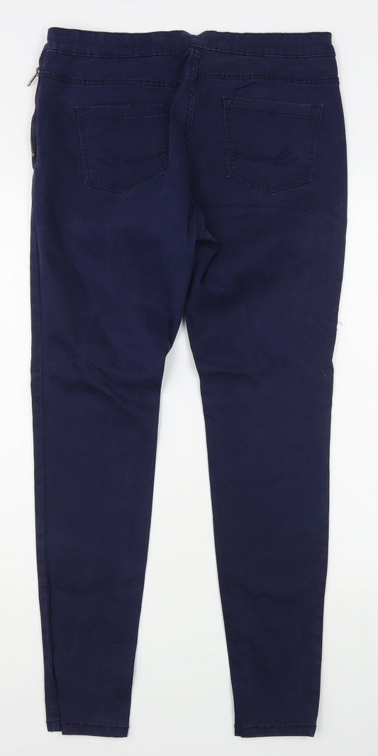 Back view of EDC women’s blue cotton jegging jeans, size UK 12, 29-inch leg regular zip