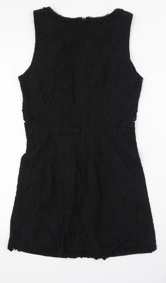 Topshop Womens Black Cotton Fit & Flare Size 10 Round Neck