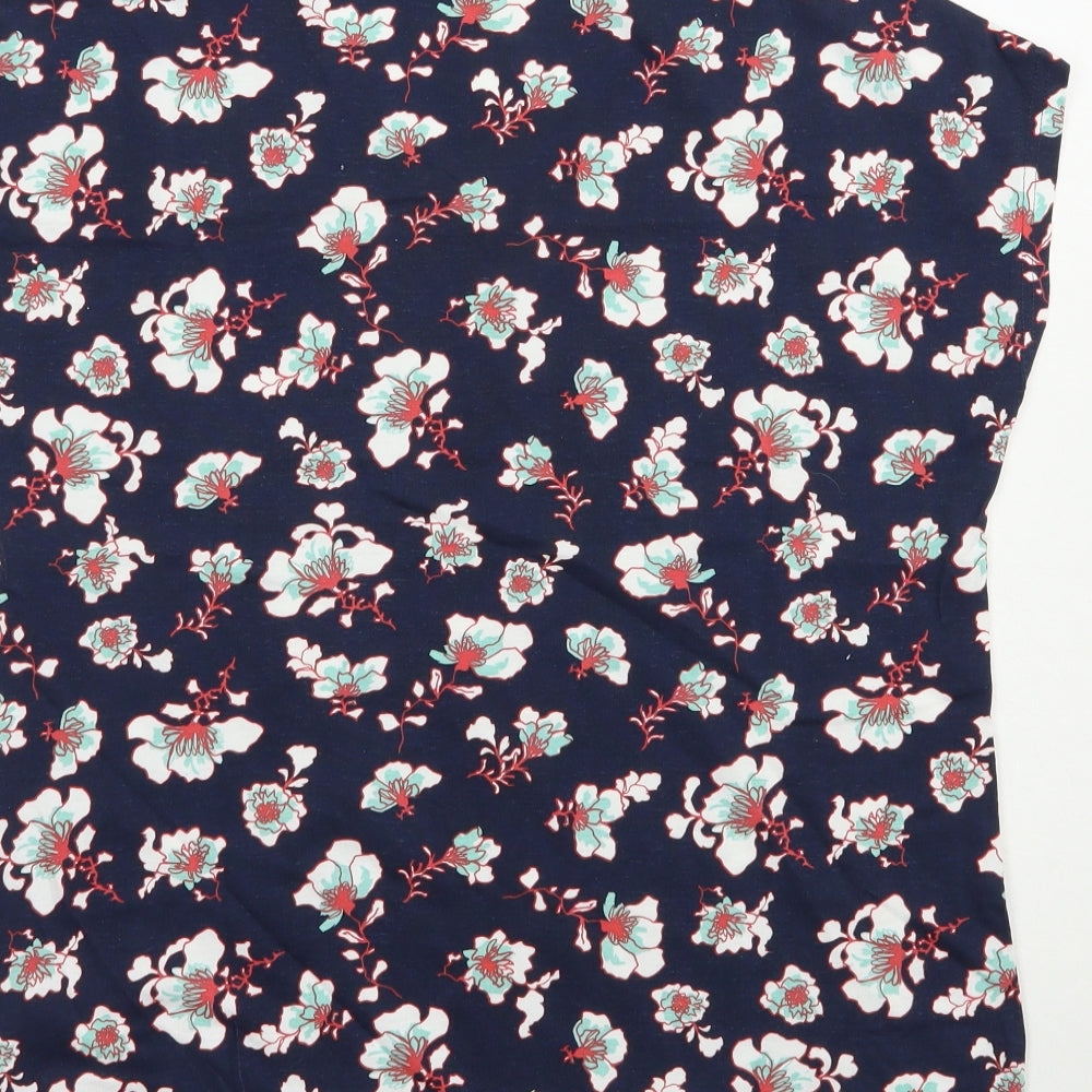 Damart Womens Blue Floral Cotton Basic T-Shirt Size 10 V-Neck