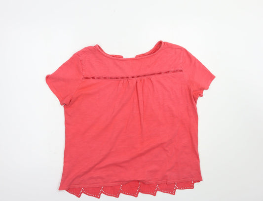 Back view of First Avenue women’s pink cotton basic blouse, size M, v-neck