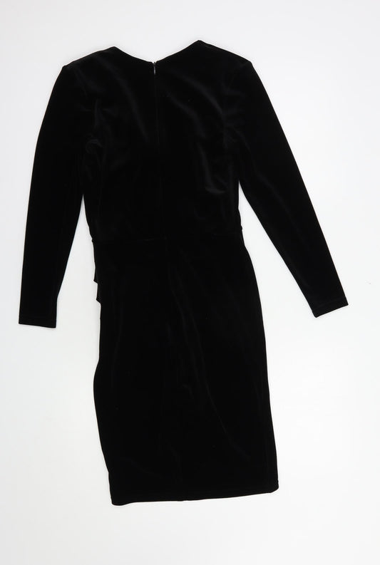 New Look Womens Black Polyester Bodycon Size 8 V-Neck Zip