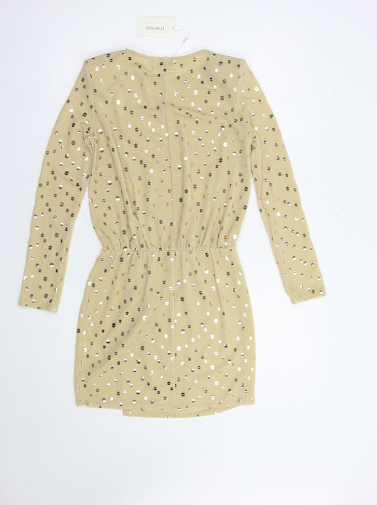 Flounce Womens Beige Polka Dot Polyamide Fit & Flare Size 8 Crew Neck Pullover