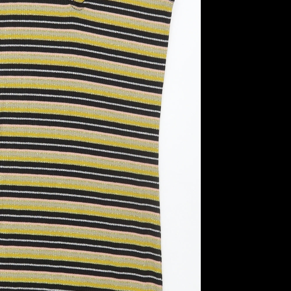 Topshop Womens Gold Striped Viscose Mini Size 12 V-Neck Pullover