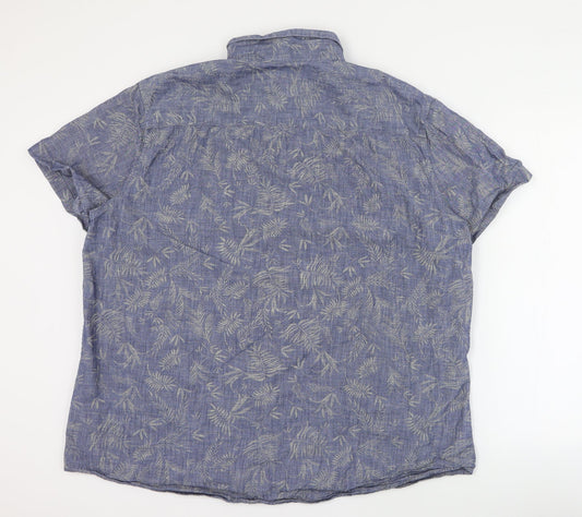 F&F Mens Blue Cotton Button-Up Size 2XL Collared Button - Leaf print