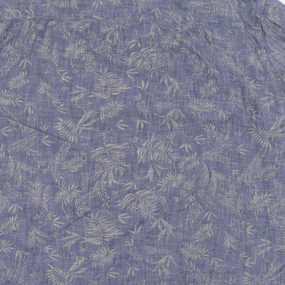 F&F Mens Blue Cotton Button-Up Size 2XL Collared Button - Leaf print