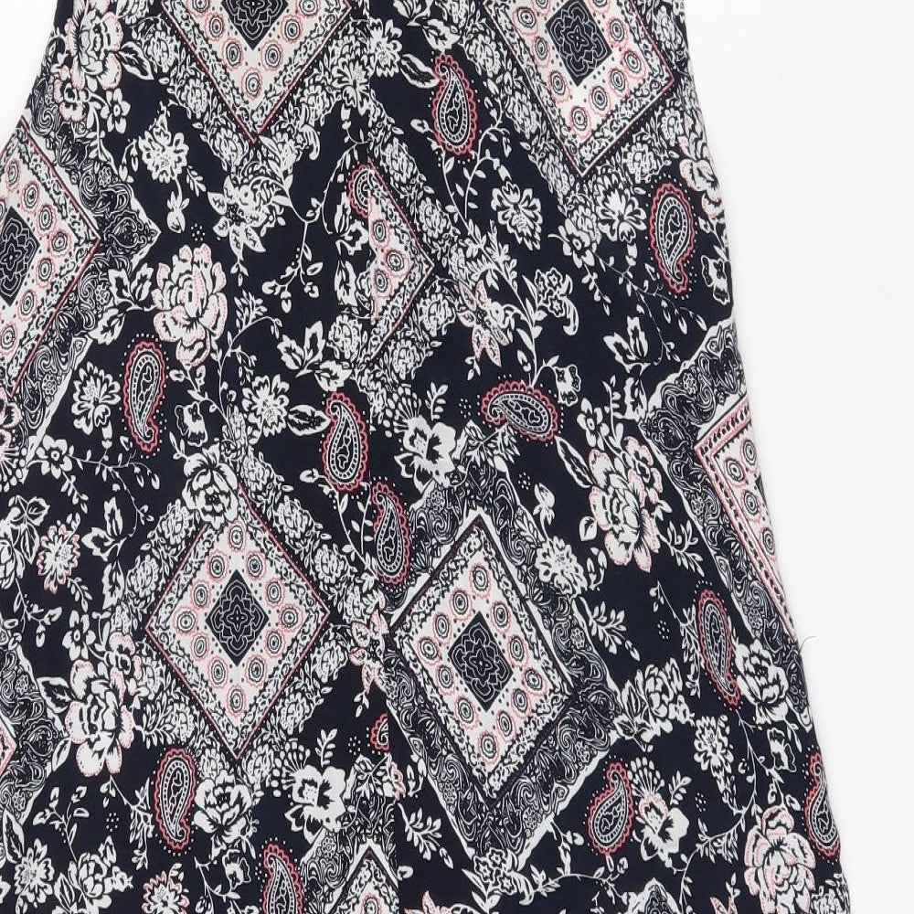 Izabel Womens Black Paisley Viscose Mini Size 10 V-Neck