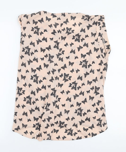 Atmosphere Womens Pink Floral Polyester Basic T-Shirt Size 8 Round Neck