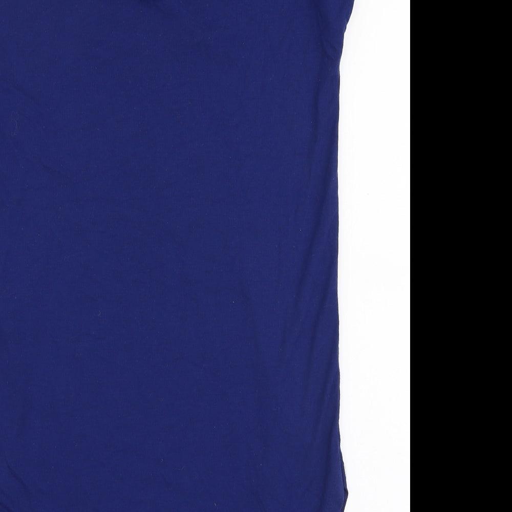 Brand and care label for Primark women’s blue polyester jersey t-shirt, size XS, round neck - paris