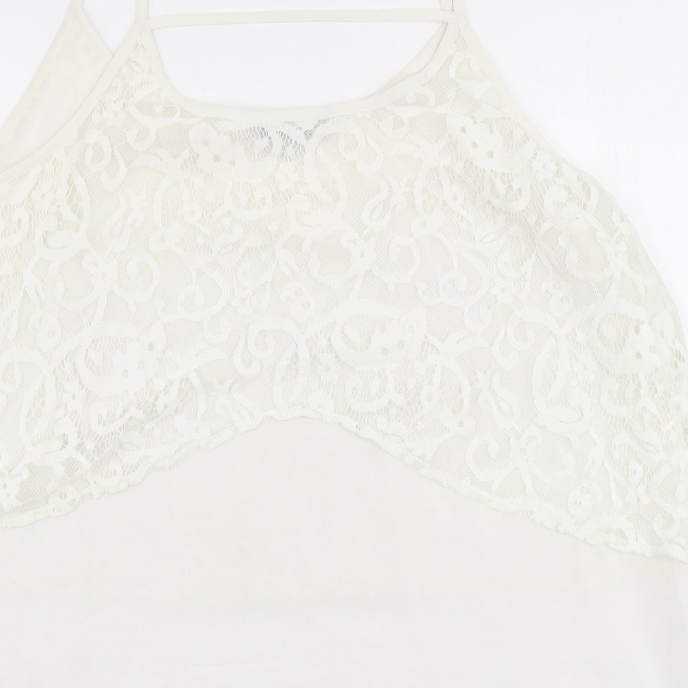 Peacocks Womens White Polyester Camisole Blouse Size 14 Round Neck