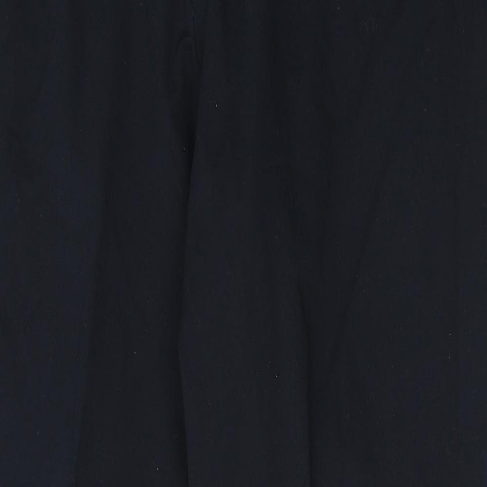 Brand and care label for Debenhams men’s blue cotton trousers, size 38, in, 26-inch leg regular button