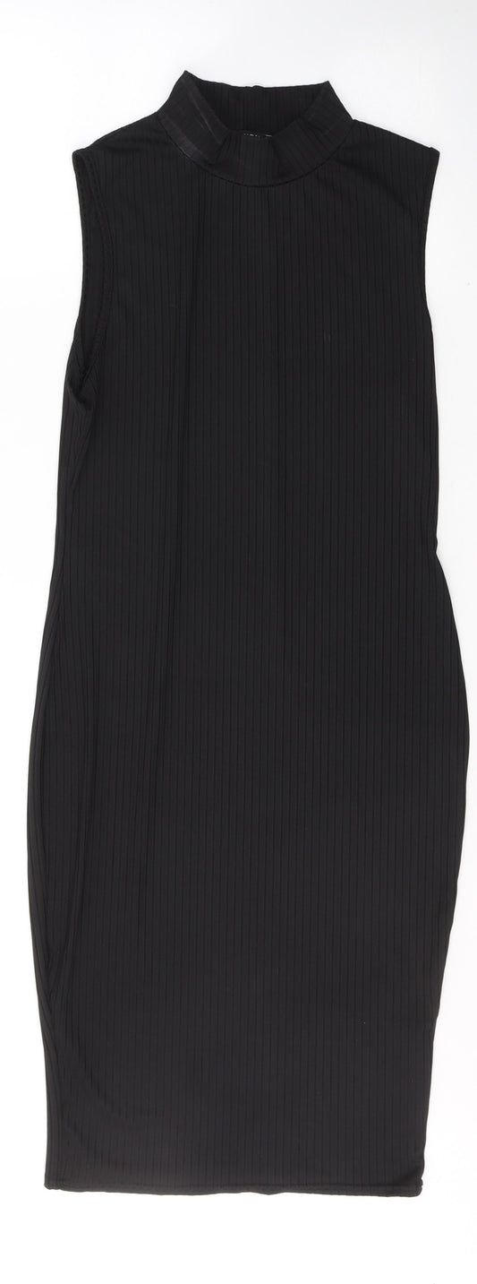 Additional front view of Nasty Gal women’s black polyester pencil dress, size UK 10, round neck pullover