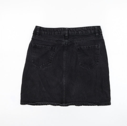 New Look Womens Black Cotton A-Line Skirt Size 8 Zip