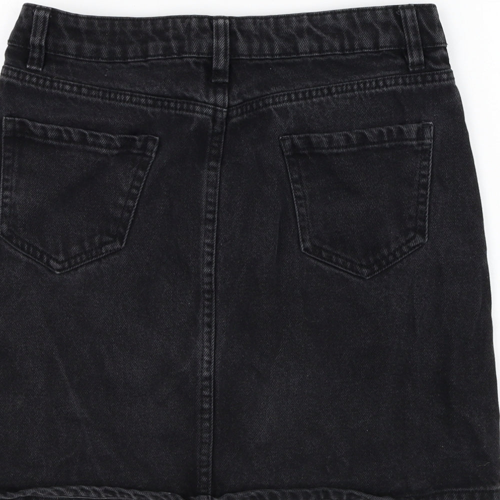 New Look Womens Black Cotton A-Line Skirt Size 8 Zip