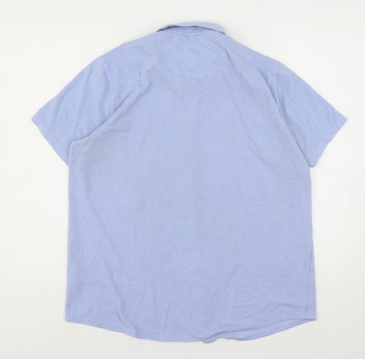 Mens UK Size L Easy Blue Button-Up Short Sleeve Casual Shirt
