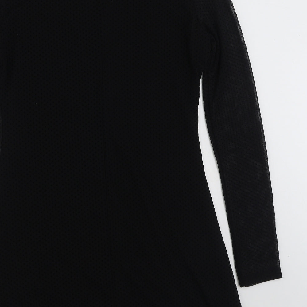 Pull&Bear Womens Black Plaid Polyester A-Line Size L Crew Neck Pullover