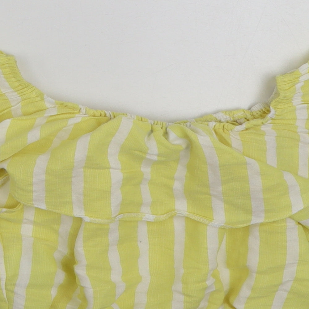 New Look Womens Yellow Striped Cotton Cropped Blouse Size 8 Off the Shoulder
