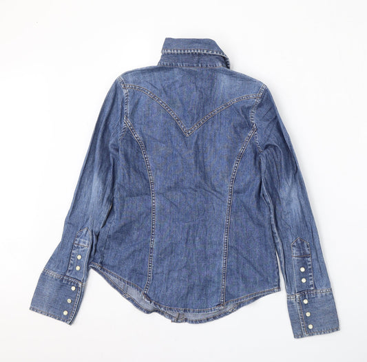 Womens UK Size 2XS Gap Blue Basic Button-Up